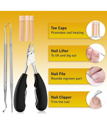 Pjordo Ingrown Toenail Treatment Kit - Includes Drops, Pain Reliever, Softener, Toe Tubes, Clipper, and File Lifter - 30ml/1oz - Buy Online on GoSupps.com
