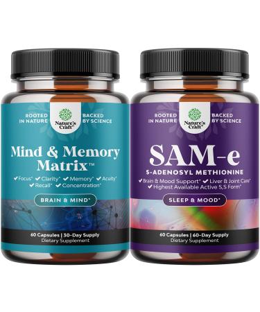 Bundle of Matrix Nootropic Brain Supplement for Memory and Focus Enhancement - Vitamins for Mental Health & Clarity and Sam-E 200mg Mood Support Supplement - S-Adenosyl Methionine for Relaxing Mood