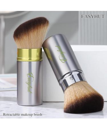 Retractable Kabuki Makeup Brushes Set - 2 Pc Portable Foundation Blush & Powder Brushes for Liquid Cream Cosmetics Travel - Silver Green - Buy Online on GoSupps.com