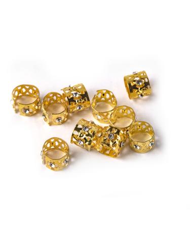 20 Pack Adjustable Gold Silver or Multi Colored Cuffs Clips Decorative Hair Accessories Buckle Braids Dreadlocks (Gold Rhinestones)