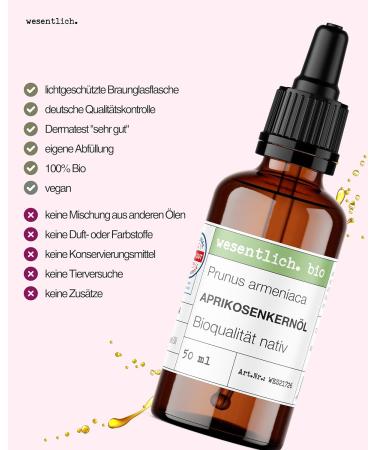 wesentlich. Huile de noyau d'abricot bio 50 ml avec pipette | Huile douce pour le visage pour les peaux sensibles | Huile de soin 100 % pure | Press e froid et v g talienne - Buy Online on GoSupps.com