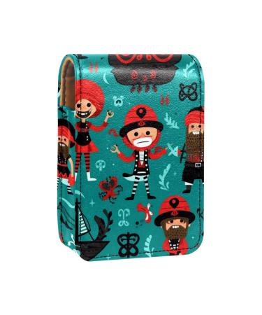 Lipstick Case Leather Lip Gloss Lipstick Organizer with Mirror Mini Lipstick Holder Bag Cartoon Pirate Ocean Theme X154d0trxa