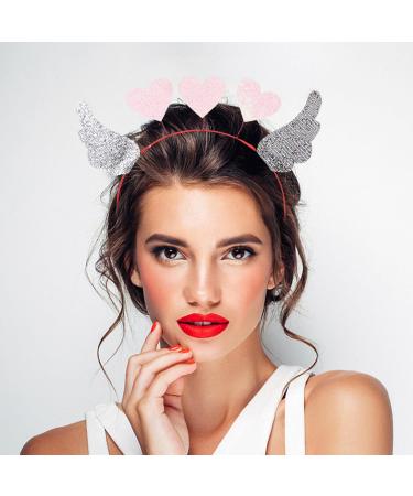 Beavorty Hair Bands Valentines Day Heart Headband Sequin Heart Head Boppers Angel Wing Hair Band Loving Heart Antenna Headband Wedding Hair Loop Hair Accessories for Holiday Pink Headband - Buy Online on GoSupps.com