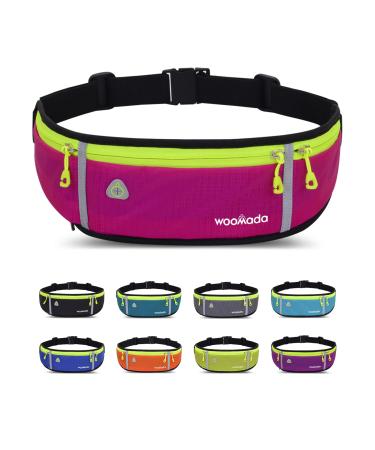 WOOMADA Slim Running Fanny Pack, Adjustable Running Belts with Reflective Strip for Women&Men, Running Waist Pack with Phone & Water Bottle Holder for Jogging Cycling Hiking (rose pink)