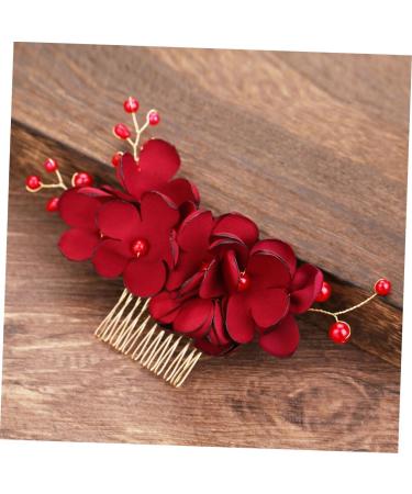 DOITOOL 1pc Womens Barrettes for Hair Mens Comb Floral Decor Accesorios Para Mens Hair Comb Hair Combs for Women Pearl Hair Pin Inserted Comb Bride Wedding Accessories Red - Buy Online on GoSupps.com