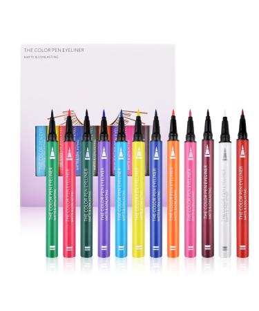 UIIOPJIOM 12 Color Liquid Eyeliner Set  Waterproof Eyeliner Highly Pigmented Matte Eyeliner Pen Long Lasting Colored Eye liners for Party Cosplay Makeup
