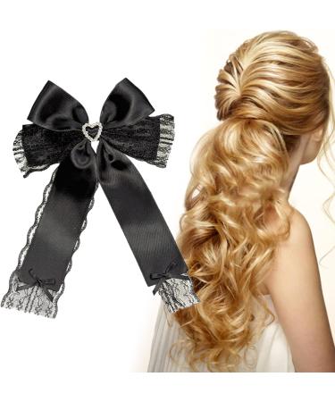 Lace Ribbon Bow Hair Clip Princess Bowe Legant Trace Hair Bow Heart Bowknot Ribbon Hairpin Black - Buy Online on GoSupps.com