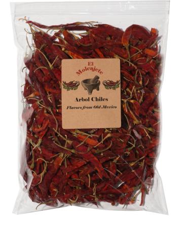 Arbol Chile Whole Dried Arbol Chile - 8 oz- El Molcajete Brand for Mexican Recipes, Tamales , Salsa, Chili, Meats, Soups, Stews & BBQ