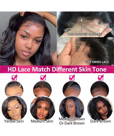14 Inch Body Wave Lace Front Wig with 13x4 Closure | 150 Density Pre Plucked Human Hair Wig with Baby Hair | HD Lace Frontal Wig for Black Women - Buy Online on GoSupps.com