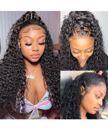 Water Wave Lace Front Wigs Human Hair Wigs for Black Women Wet and Wavy Lace Front Wigs Human Hair Pre Plucked with Baby Hair 150% Density 13x4 Curly HD Lace Front Wigs Human Hair 30 Inch 30 Inch Natural Color