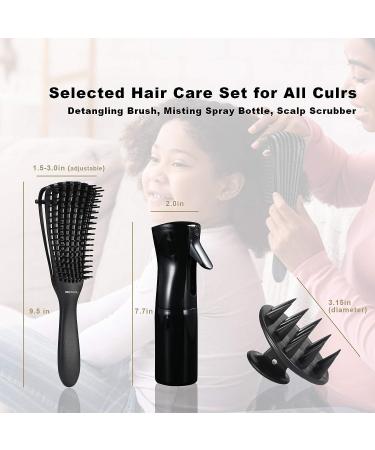 Bestool 3-Piece Curly Hair Detangling Brush Set with Spray Bottle - Silicone Shampoo Brush - Ideal for Natural, Thick, Wet, and Dry Hair (Black) - Buy Online on GoSupps.com