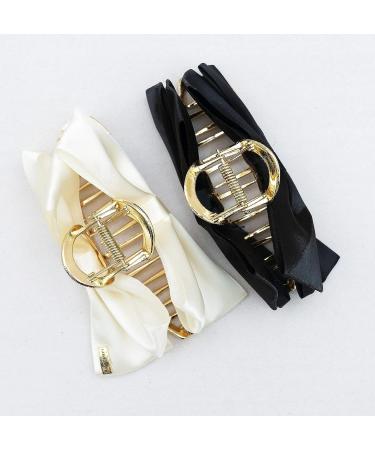 Gerulyss 2 Pcs Black No-Slip Large Hair Bows Barrettes for Women - Champagne Metal Hair Claw Clips with Acrylic Bow - Hair Accessories Clips for Thick Hair - Buy Online on GoSupps.com