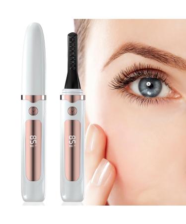 Heated Eyelash Curler Type-C Rechargeable Portable Heated Lash Curler with LED Display 4 Gear Temperature Control Fast Heating Electric Eyelash Curler for Natural Long Lasting Curling (White)