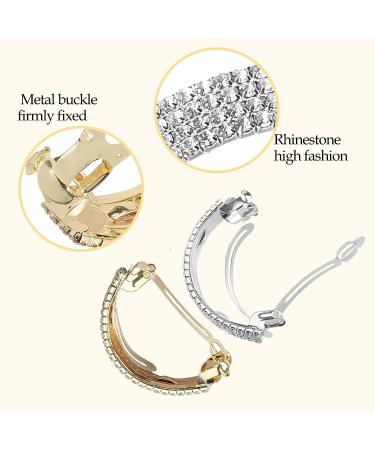 Boobeen Rhinestone Metal Spring Hair Clip Set - Crystal Ponytail Holders for Women and Girls - Silver/Gold - Buy Online on GoSupps.com