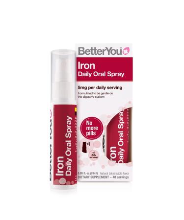BetterYou Iron Daily Oral Spray Pill-free Iron Supplement and Immune System Support Delivers 5mg of Highly Absorbable Iron Per Dose 48-day Supply Made in the UK Natural Baked Apple Flavour 25 ml (Pack of 1)