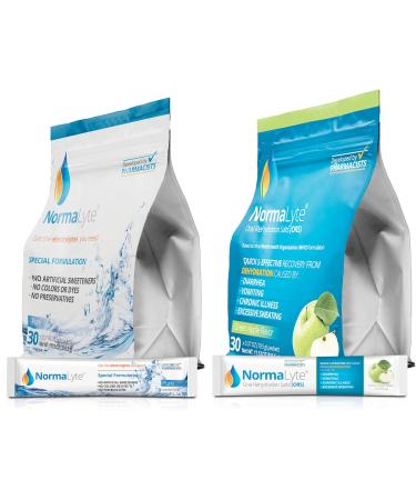 NormaLyte Oral Rehydration Salts-Helps Dietary Management of POTS Syndrome Symptoms- 2 Pouches -30 Sticks Each-Apple & Pure| Energy Supplements Potassium Supplement Dehydration Recovery
