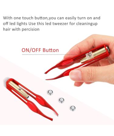 LED Lighted Stainless Steel Tweezers Set for Makeup & Hair Removal - 4 Pieces (Black, Red, Rose, Dark Blue) - Buy Online on GoSupps.com