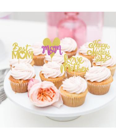 Blumomon 36 Pack Gold Glitter Happy Mother's Day Cupcake Toppers | Mom Cupcake Picks & Decorations | Perfect for Mother's Day Party & Celebrations - Buy Online on GoSupps.com