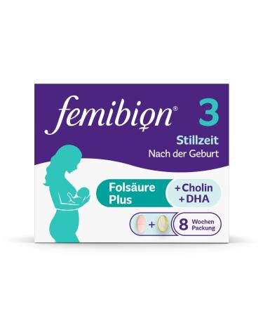 Femibion 3 lactation daily nutritional supplement for lactation with choline dha folic acid metafolin 8-week pack 2 x 56 pieces 56 pieces (2 pack)