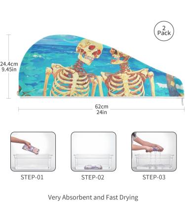 Beach Human Skeleton Hair Towel 2 Pack | Super Absorbent Quick Dry Turbans for Women & Girls - Buy Online on GoSupps.com