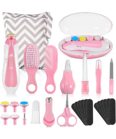 30-in-1 Baby Healthcare and Grooming Kit Baby Electric Nail Trimmer Set Baby Nursery Health Care Kit for Infant Newborn Toddler Kids Boys Girls Haircut Tool Nail Clipper Comb Nasal Aspirator (Pink)