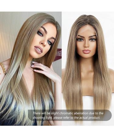 EMMOR 13*4 Lace Front Ash Brown Straight Wig - Heat Resistant Synthetic Blonde Ombre Wig - Buy Online on GoSupps.com