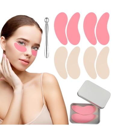 Under Eye Patches 4 Pairs Silicone Reusable Under Eye Patches Under Eye Mask for Puffy Eyes with Metal Eye Cream Applicator Eye Mask Silicone Eye Patches for Lifting Effect & Minimize Fine Lines
