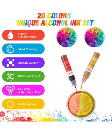 HTVRONT Alcohol Ink for Epoxy Resin - 20 Vivid Color Alcohol Inks Sets Including 6 Metallic Alcohol Ink, Concentrated Resin Ink 0.35oz/10ml, Transparent Alcohol Ink for Resin Art, Tumblers B-10ml*20 Alcohol Ink - Buy Online on GoSupps.com