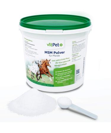 VitPet+ MSM Cheval - Premium MSM Horse Powder in 1.8kg Bucket with Measuring Spoon (Methylsulfonylmethane/Sulphur Powder for Horses and Dogs)