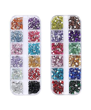 2Boxes 12 Grids Shiny Flat Back Rhinestones 3D Glitter Colorful 2mm 3mm Nail Art Rhinestones AB Crystal