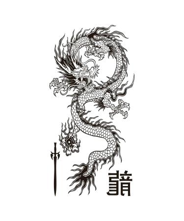Supperb  Temporary Tattoos - Black & White Dragon (Set of 2)
