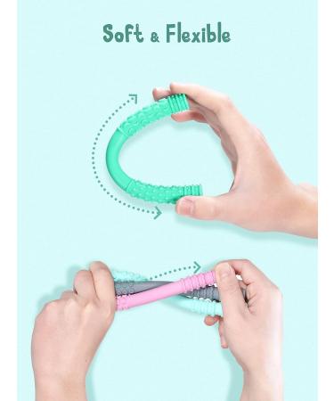 Teething Tube with Safety Shield - Baby Teether & Gum Massager - Food-Grade Silicone for 3-12 Months - 1 Pair + 4 Cleaning Brushes (Cyan+Tangerine) - Buy Online on GoSupps.com