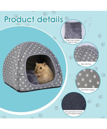 Hioph Guinea Pig Bed House Cozy Hamster Rabbit Bed with Removable Pad Warm Sleeping House Samll Animal Hideout for Guinea Pig Hamster Rabbit Hedgehog Chinchilla(Gray Star Pattern) - Buy Online on GoSupps.com