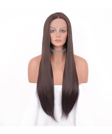 Vebonny 22-Inch Chocolate Brown Lace Front Wig for Women - Glue-Free Straight Hair with Middle Parting #028NEW | International Shipping - Buy Online on GoSupps.com