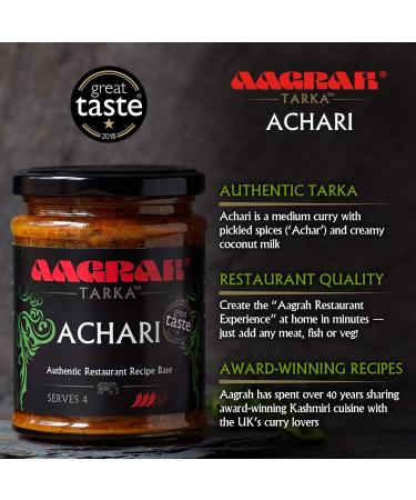  Aagrah Aagrah Achari Tarka Indian Curry Sauce Authentic Restaurant Recipe Base Medium Temperature 270g Jar (Serves 3-4) Box of 3 - Buy Online on GoSupps.com