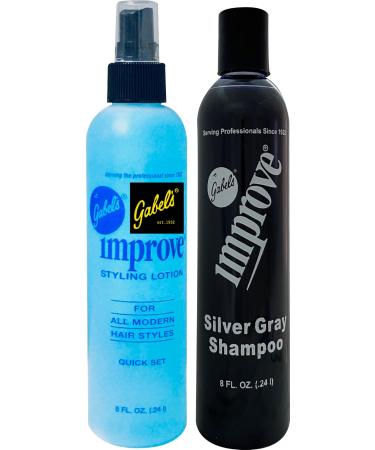 Improve Styling Lotion Hair Spray 8oz and Purple Shampoo 8oz. Pack of 2. Blue 8oz Purple shamp 8oz