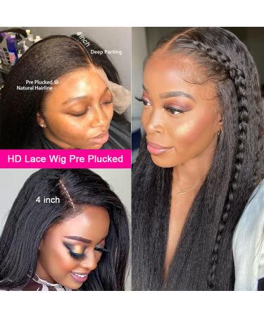 USUCHBEAUTY 24 Inch Kinky Straight Human Hair Wig 180% Density | HD Yaki Straight Glueless Wig for Black Women | Brazilian Virgin Transparent Lace Wig - Pre Plucked 13x4 Human Hair Wig - Buy Online on GoSupps.com
