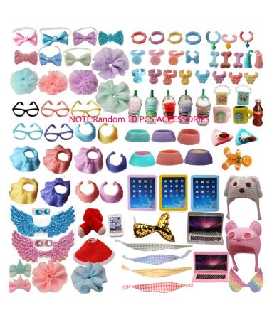 lpsloverqa Accessories Lot (Random 10 pcs) Bow Skirt Collar Food and Drink Laptop Hat Wings Glasses Fit for LPS Cat and Dog Rabbit Husky Grab Bag Gift