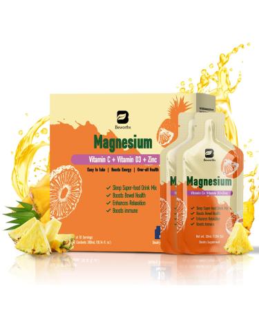 Magnesium Citrate Liquid Supplement with Bromelain Vitamin C D3 B6 Zinc High Absorption Magnesium Citrate Oral Solution Magnesium for Constipation Zzz & Energy Pineapple 10 Fl Oz 1 Ounce (Pack of 10)