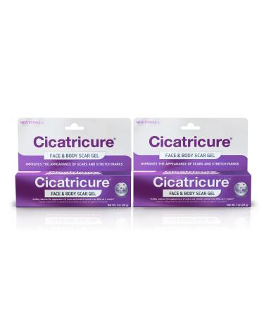 CICATRICURE Face & Body Scar Gel Reduces The Appearance of Old & New Scars Stretch Marks Surgery Injuries Burns and Acne 1 Ounce- Pack of 2