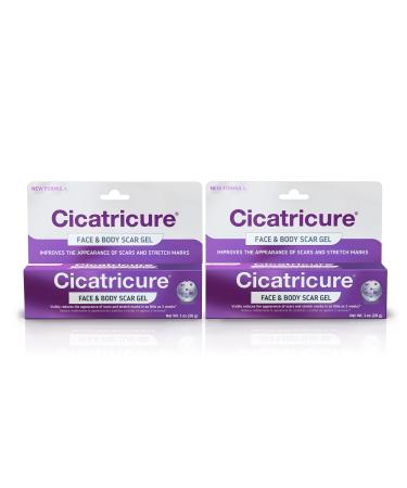 CICATRICURE Face & Body Scar Gel Reduces The Appearance of Old & New Scars Stretch Marks Surgery Injuries Burns and Acne 1 Ounce- Pack of 2
