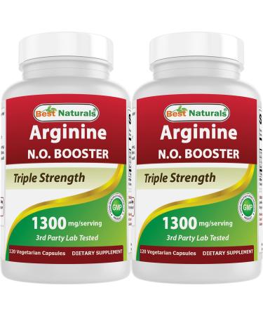Best Naturals L-Arginine NO Booster Triple Strength 1300 mg Serving 120 Veg Capsules (120 Count (Pack of 2))
