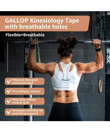 GALLOP Kinesiology Tape Roll 2in x 16.4ft - Beige, Elastic Support for Joints and Muscle Pain Relief - Latex-Free, Water Resistant, Breathable Holes - Buy Online on GoSupps.com