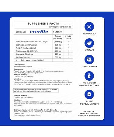 Everlife Spike Protein & Liver Detox Support Supplement - Liposomal Curcumin with NAC Quercetin Bromelain & Buffered Vitamin C Circulation Antioxidant & Immune Support Blend 150 Capsules - Buy Online on GoSupps.com
