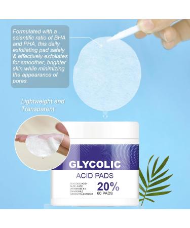 20% Glycolic Acid Facial Pads (60 Count) Exfoliating Resurfacing Pad for Face With Tea Tree Oil Glycolic Acid Pads for Face Peel & Radiance Deep Cleaning Effect Radiant Skin Renewal - Buy Online on GoSupps.com