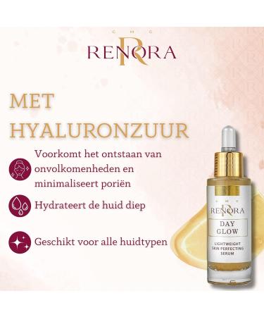 Renora Cosmetics RENORA Day Glow Ultralight Crystalline Serum I Skin Perfecting Serum I Facial Serum I Hydrating and Protecting I Fresh Skin I Hyaluronzuur I Kamille I Alo Vera I Vitamine B3 I 30 ML - Buy Online on GoSupps.com