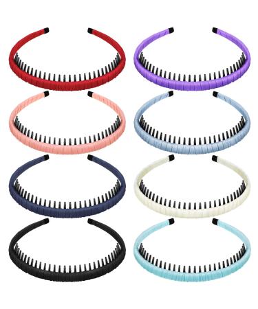 WILLBOND 8 Pieces Teeth Comb Hairband Multicolor Resin Teeth Comb Hair Hoop Headband Soft Satin Non-slip Hair Accessories for Women or Girls  8 Colors (Vibrant Colors)