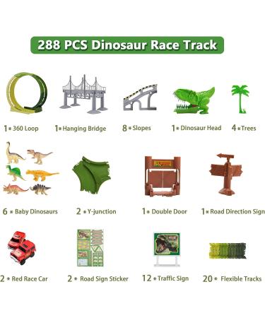 Dinosaur Race Car Tracks Set - 288 Pcs | Flexible Train Tracks for A Dino World Road | 2 Electric Race Cars | Best Gift for Toddlers Boys and Girls - Buy Online on GoSupps.com
