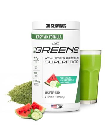 JYM Greens Super Food Powder for Performance, Watermelon Cucumber, Spirulina, Mushrooms, Vitamins, BroccoPhane & Broccoli, Men & Women, 30 Servings Watermelon Cucumber Cooler