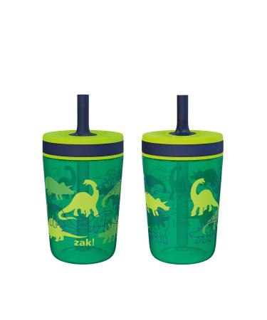 Zak Designs Kelso 15 oz Tumbler Set  (Dino Camo) Non-BPA Leak-Proof Screw-On Lid with Straw Made of Durable Plastic and Silicone  Perfect Baby Cup Bundle for Kids (2pc Set)